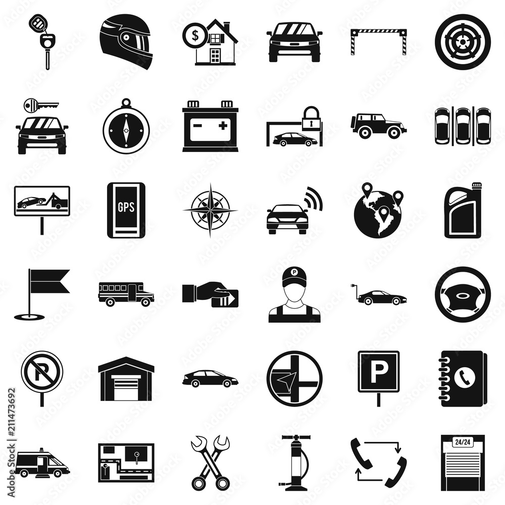 Poster auto garage icons set. simple style of 36 auto garage vector icons for web isolated on white backgro