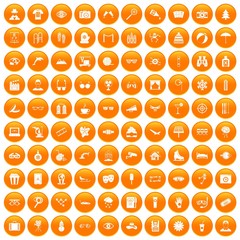 100 glasses icons set in orange circle isolated on white vector illustration