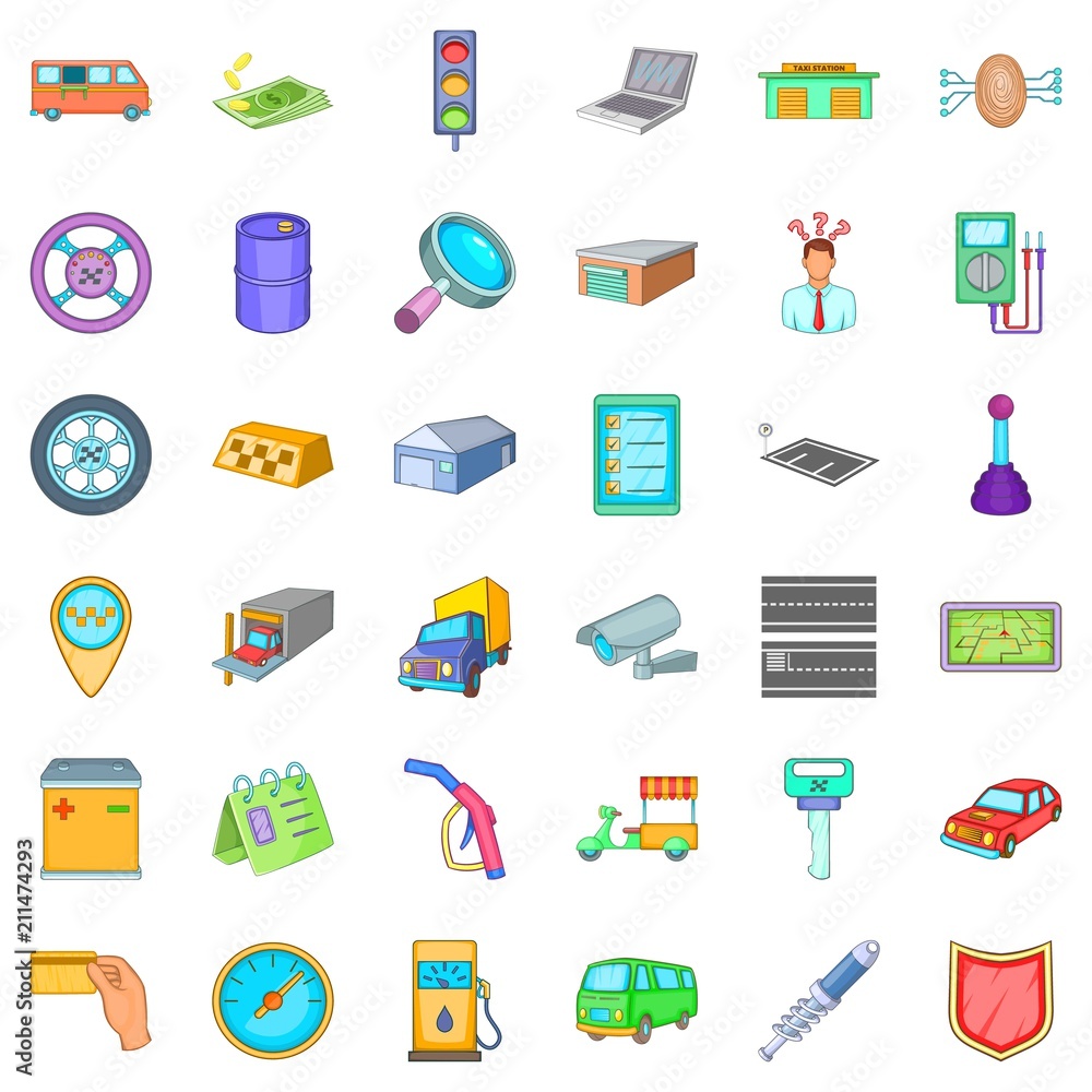 Poster auto mechanic icons set. cartoon style of 36 auto mechanic vector icons for web isolated on white ba