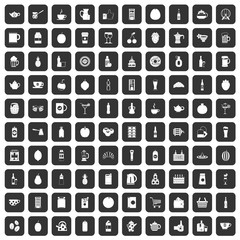 100 beverage icons set in black color isolated vector illustration