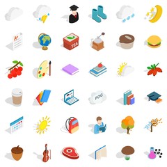 Autumn weather icons set. Isometric style of 36 autumn weather vector icons for web isolated on white background