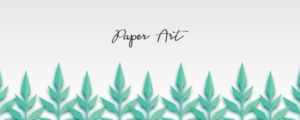 Paper vector art. Grass origami isolated background. Floral abstract banner design. Craft 3d plant eco card. Illustration leaf lush template.