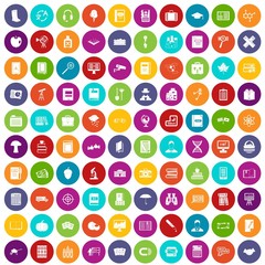 100 book icons set in different colors circle isolated vector illustration