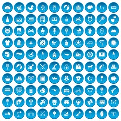 100 nursery icons set in blue circle isolated on white vectr illustration