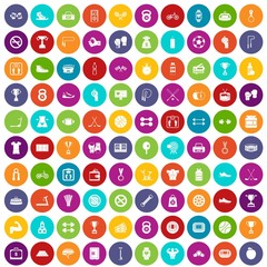 100 boxing icons set in different colors circle isolated vector illustration