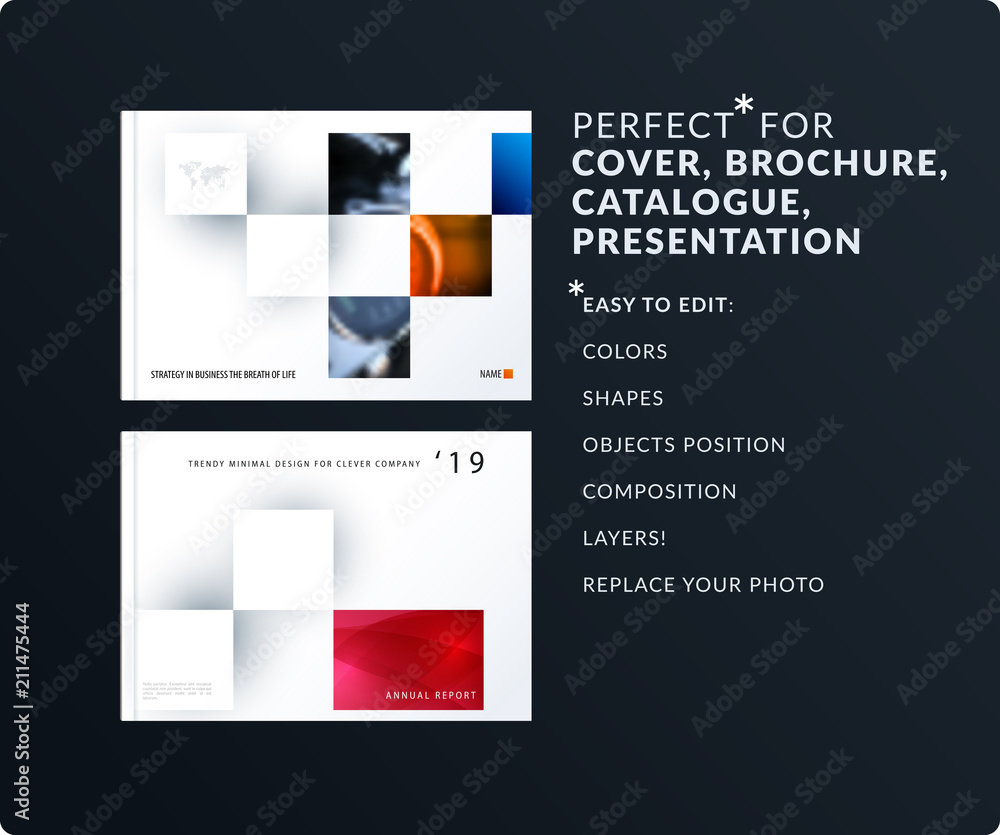 Poster square design presentation template with colourful rectangles shadows. abstract vector set of modern