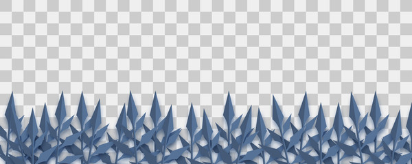 Paper cut halloween vector art. Dark origami transparent background. Floral banner design. Craft 3d plant eco card. Illustration green leaf lush template.