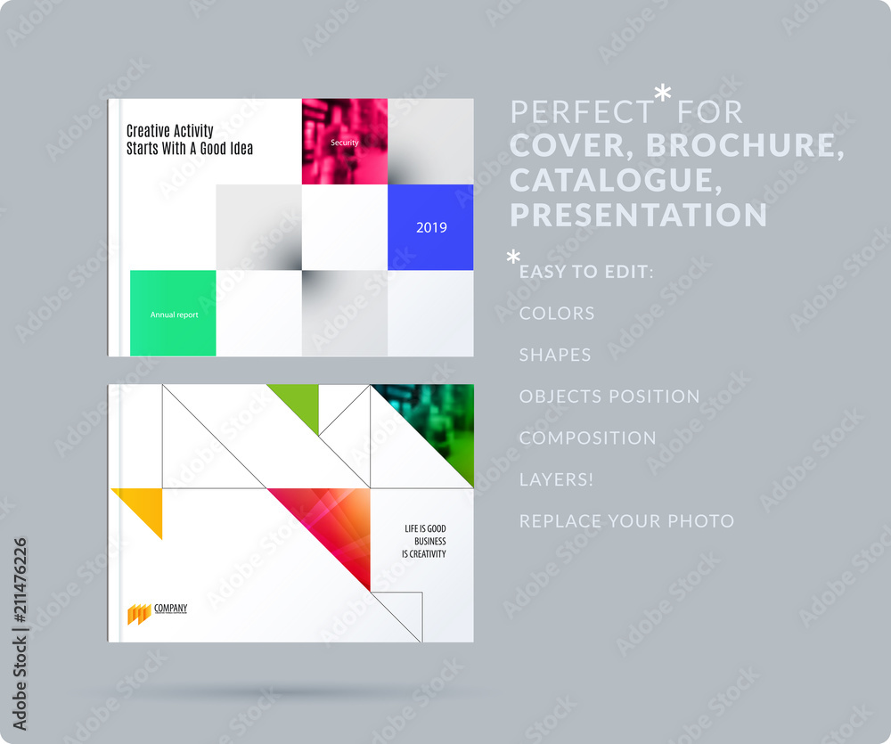 Poster square design presentation template with colourful rectangles shadows. abstract vector set of modern
