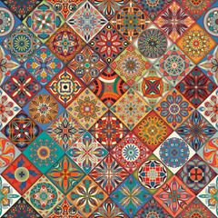 Ethnic floral mandala seamless pattern. Colorful mosaic background. - 211476202
