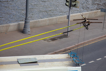 trolleybus on the wire line in the city