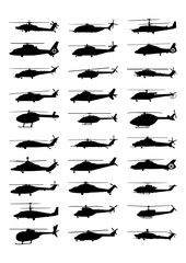 Military helicopters silhouette set. Isolated on white background. Vector EPS10.