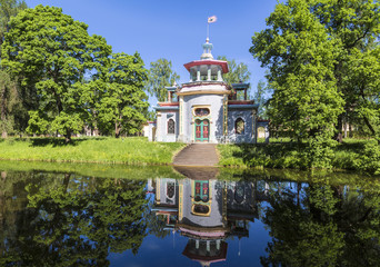 Chinese (creaking) pavilion in the Catherine Park in Tsarskoye Selo. Pushkin, St. Petersburg, Russia