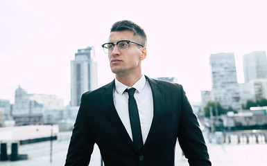 Confident success modern Business man on urban background