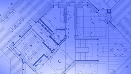 vector architectural plan - abstract architectural blueprint of a modern residential building / technology, industry, business concept illustration: real estate, building, construction & architecture