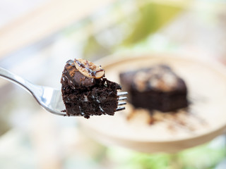 Homemade dark chocolate brownies on dish 2