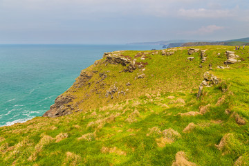 Fototapeta na wymiar A view of rocks at Tintagel in Cornwall, UK