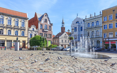 Tczew in Gdansk Pomerania - historic tenement houses at Haller Square that plays  role of old town market square
