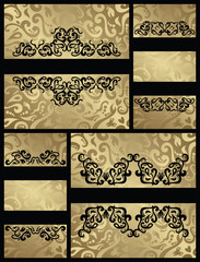Set of vector vintage invitations with baroque elements and frames. Luxury style