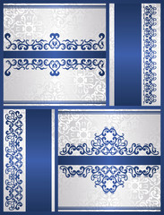 Set of cards with blue and silver vintage decoration. Can be used for decoration Christmas cards