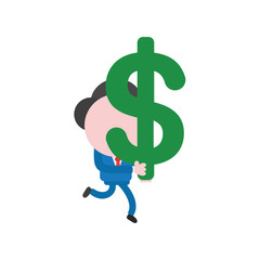 Vector businessman character running and carrying dollar symbol