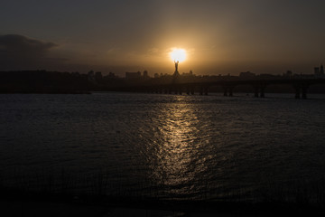 Naklejka premium Beautiful city panorama, Dnipro river, Kyiv, Ukraine
