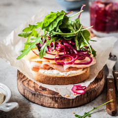 Ham and Pickeled Red Onion Open Sandwich