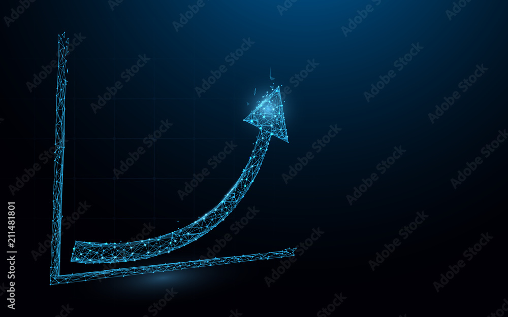 Poster growing chart form lines, triangles and particle style design. illustration vector