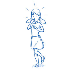 Startled young girl in an awkward situation. Hand drawn cartoon doodle vector illustration. 
