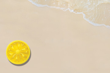 Pool float, Top view of ring on the beach. Summer vacation concept.