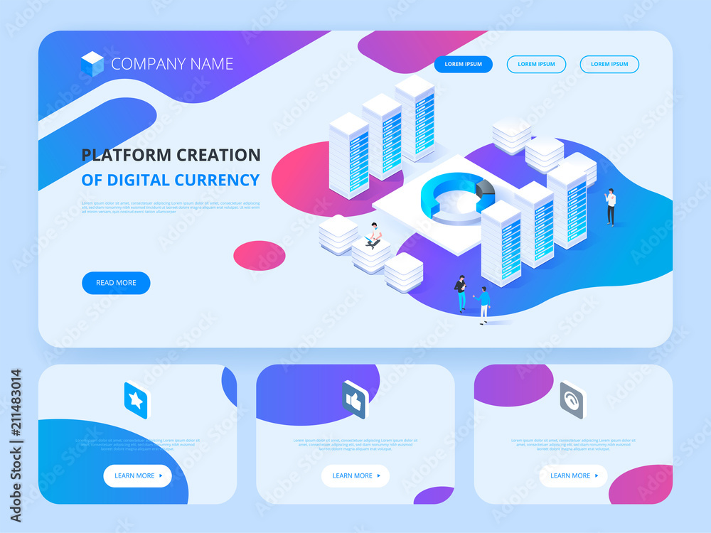 Poster header for website. cryptocurrency and blockchain. platform creation of digital currency.