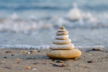Stones balance inspiration wellness concept. Harmony on the coast of the Sea.