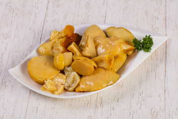 Pickled mushrooms in the bowl