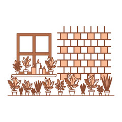 Obraz premium window house with houseplants scene vector illustration design