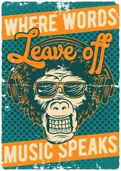 T-shirt or poster design with hand drawn monkey face
