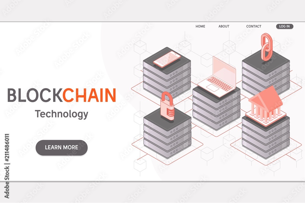 Poster cryptocurrency and blockchain isometric concept,big data processing, server room rack