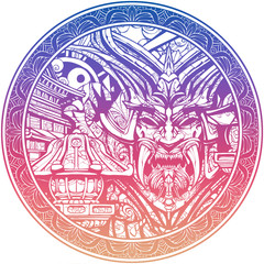 Sinister samurai mask with fangs