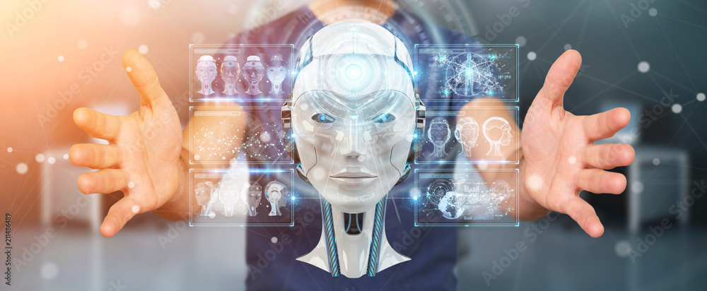 Fototapete businessman using digital artificial intelligence interface 3d rendering