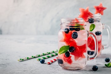 Infused detox water with watermelon, mint and blueberry.
