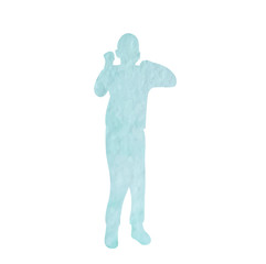 blue watercolor silhouette boy, one