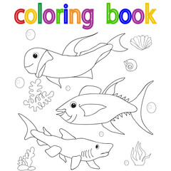 vector, isolated, book coloring sea, fish, set