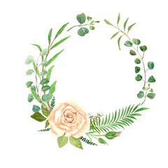 Watercolor Wreath Rose Eucalyptus