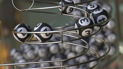 Lotto balls make up number 1, 2, 3, 4, 5 and 6 sequence. Realistic 3D animation