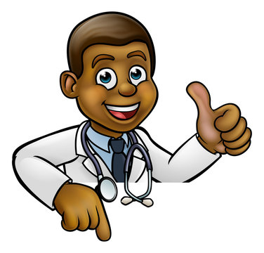 Doctor Cartoon Character Thumbs Up Pointing Down