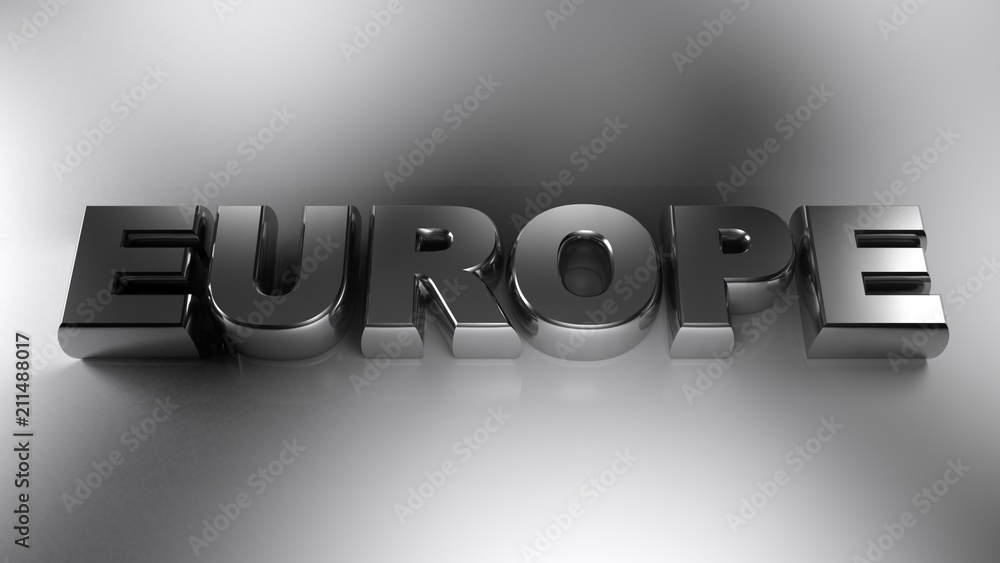 Poster europe chrome write on white background - 3d rendering