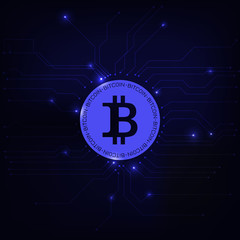 Bitcoin symbol, blue background.