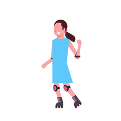 Fototapeta na wymiar girl roller skating over white background rollerblading cartoon full length character. flat style vector illustration