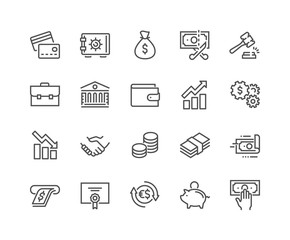 Simple Set of Finance Related Vector Line Icons. Contains such Icons as Taxes, Money Management, Handshake and more. Editable Stroke. 48x48 Pixel Perfect. - obrazy, fototapety, plakaty
