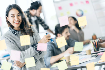 successful business teamwork brainstrom meeting with paper note in meeting room office background