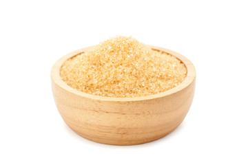 raw organic cane sugar, brown sugar in wooden bowl