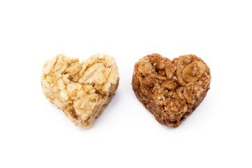 Oatmeal heart dessert isolated on white background